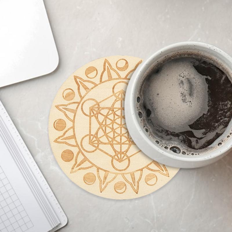 Wooden Coasters For Drinks 10x Creative Geometric Pattern Drink Coasters Unique Wooden Cup Mat Heat Resistant Tabletop