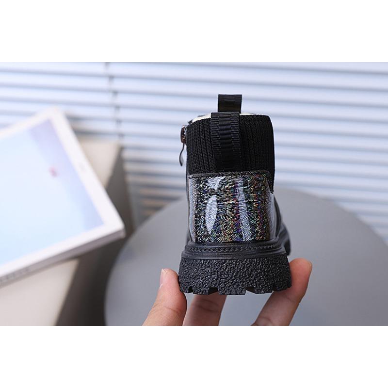 New Children's Fashion British Style Ankle Boots Boys Side Zipper Versatile Martin Boots Girls Soft Sole Fleece-Lined Fashion Boots