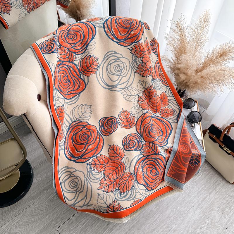 Elegant Ladies' Jacquard Pashmina Winter Thick Warmth Double Sided Tassel The Shawl Coldproof Windproof Blanket Scarf