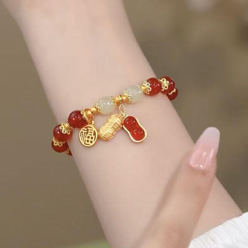 Year Lucky Rabbit Beaded Bracelet for Women Elegant Red Beads Fu Letter Charm Bracelet Chinese Jewelry Festive Gifts