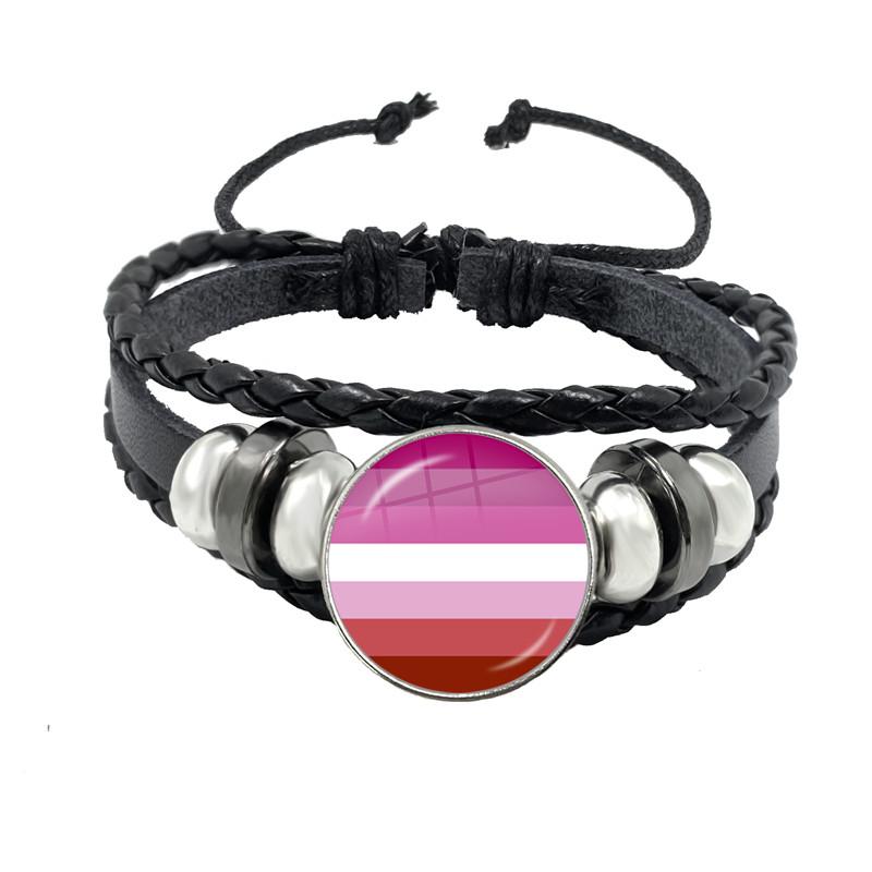 LGBT Leather Bracelet Bi Pride Glass Cabochon Dome Gay Pride Rainbow Flag Photo Bangle Jewelry For Women Men Lovers Gift