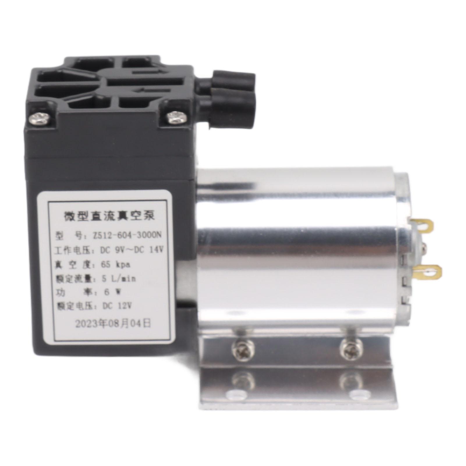 

12V Vacuum Pump Negative Pressure Suction Pump Mini Small Oilless Vacuum Pump 65‑120kpa 5L min with Bracket
