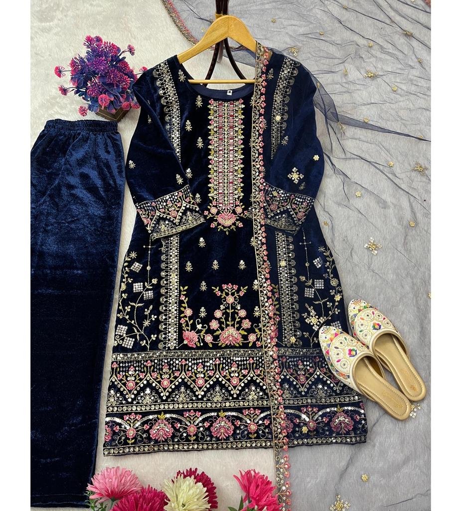 Women Bollywood Wear Velvet Sa;war Kameez Indian Designer Ethnic Party Top Tunic Salwar Suit
