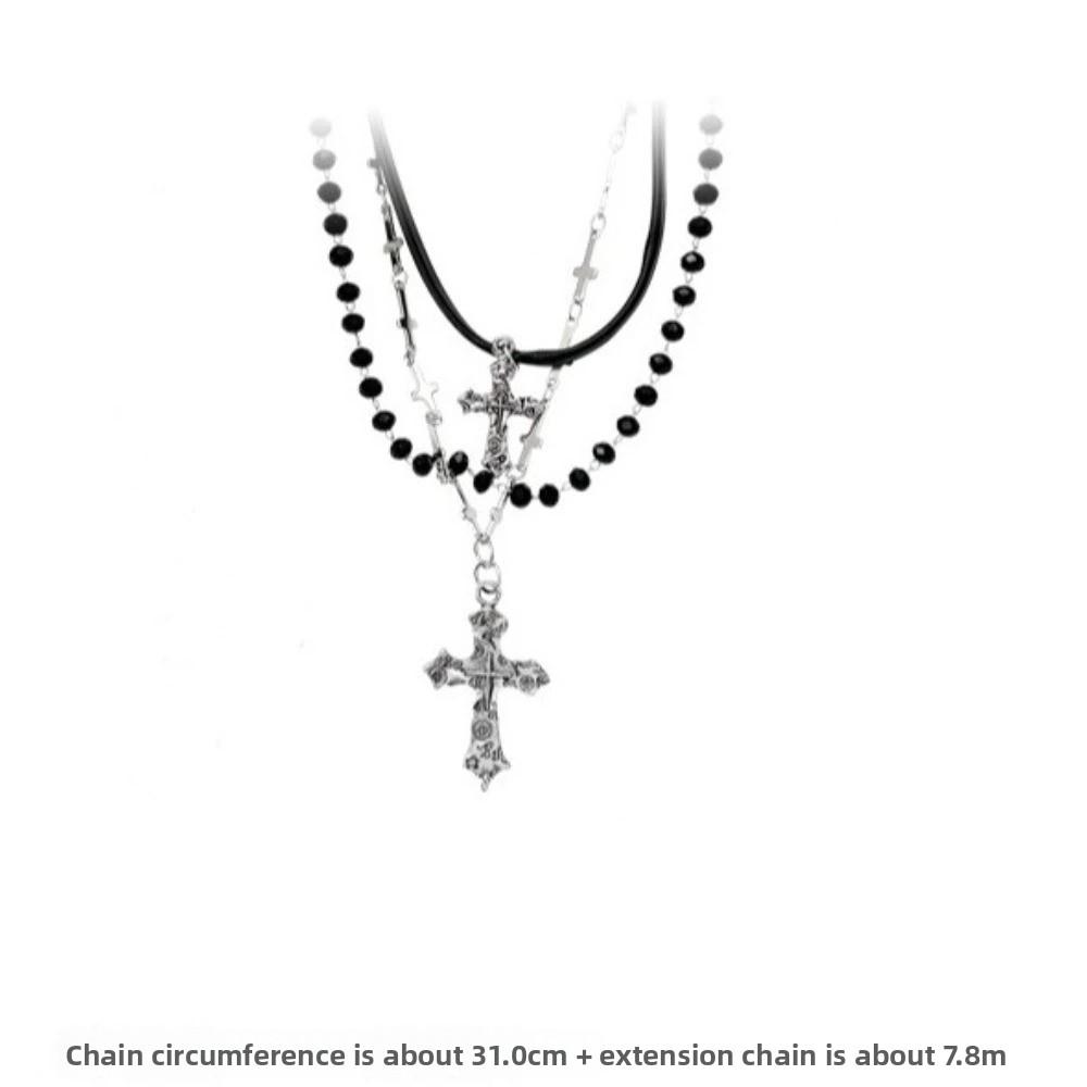 New Multi Layer Cross Bead Long Pendant Metal Cross Cross Pendant Vintage Design Sweet Cool Beaded Chain Women Gift
