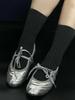 Sheepskin version~ Ballet style leather soft sole Mary Jane single shoes women's straps small leather shoes silver flat shoes ballet shoes