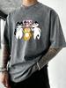 Three Cartoon Cats Prints Washed TShirt Men Summer Cotton T Shirts Breathable Soft Streetwear Trendy Loose Male Clothing