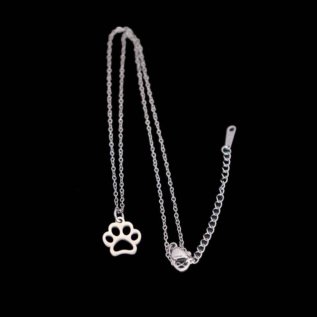 Stainless Steel Pet Paw Print Necklace for Women - Dog & Cat Pendant on Clavicle Chain