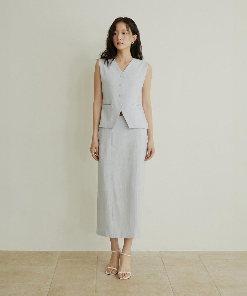 Adowl H Line Linen Long Skirt - Blue