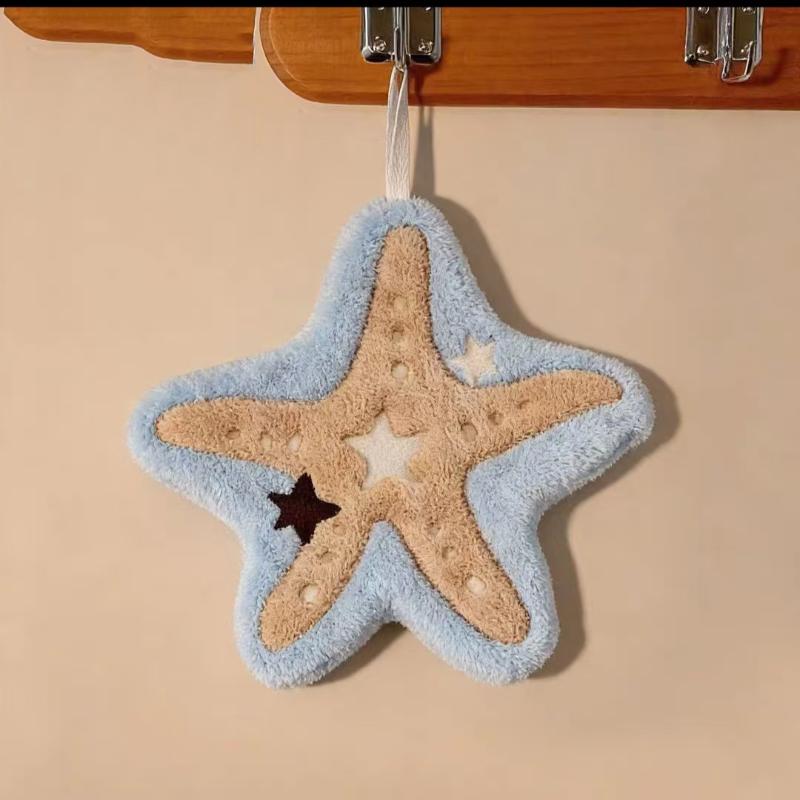 1 Pièce Forme Étoile de Mer Mignonne Super Absorbante Douce Serviette à Main Pour Salle de Bain Cuisine Lavage des Mains Chiffon Pratique à Suspendre