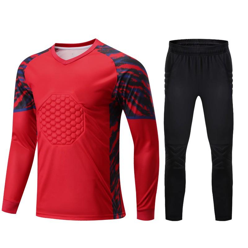 Mens Youth Goalkeeper Kit Long Sleeve Soccer Jersey Set Breathable Bamboo Fiber Uniform Training Match