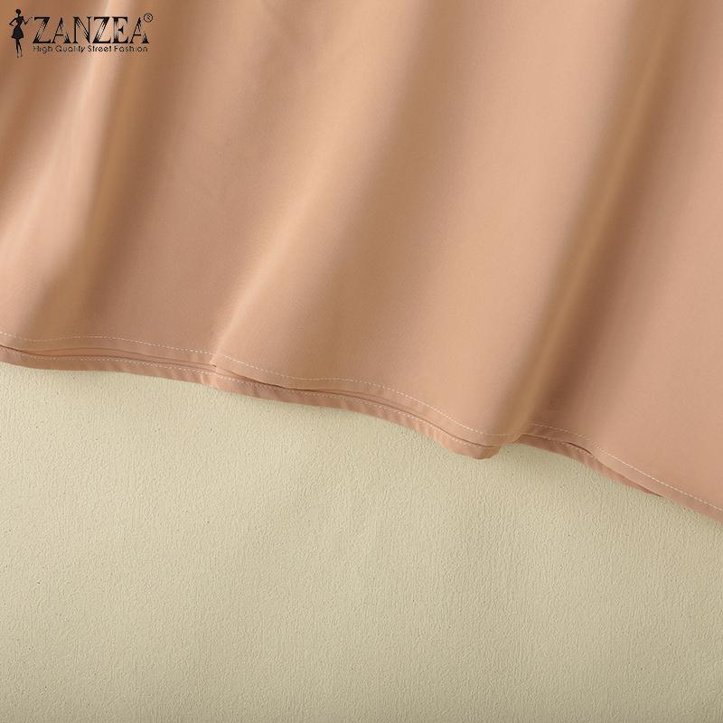 ZANZEA Bluză lejeră cu mâneci 3/4, de culoare uni, cu gât rotund