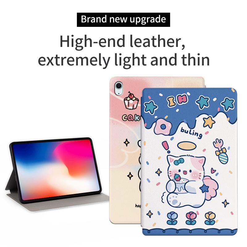 

For iPad Air 11 (2025)/(2024)/iPad Air (2022)/(2020) Case Leather Tablet Cover Cartoon Pattern Milk Tea Rabbit