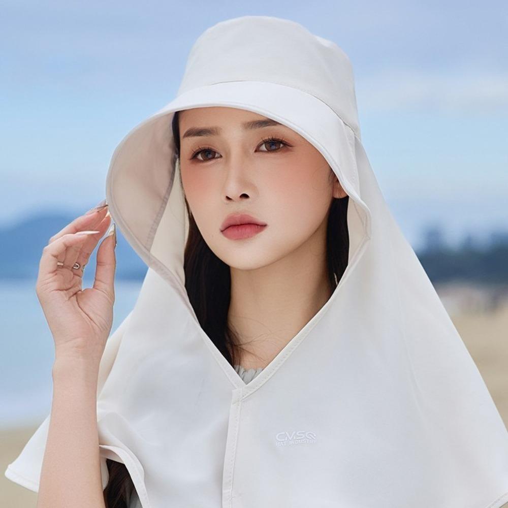 Solid Color Sun Visors Shouler Covering Hat Ponytail Cap New Bucket Hats  Women