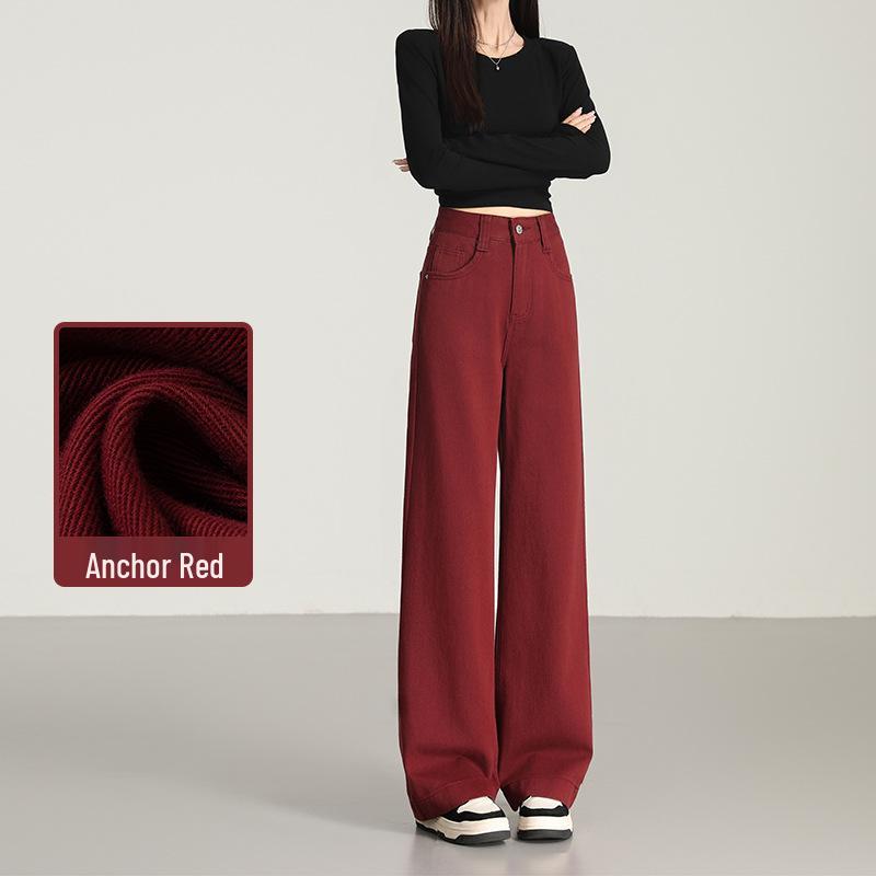 

Ancola Red High-Waisted Drapey Slimming Wide-Leg Pants - Spring 2025 Collection, Women s Floor-Length Straight-Leg Pants Large