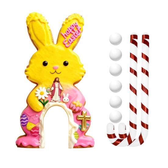 Set Joc de Golf Iepurașul de Paște Pista Mini Golf din Lemn cu Băț de Golf Candelă și Bile pentru Petrecerea de Paște în Familie în Interior