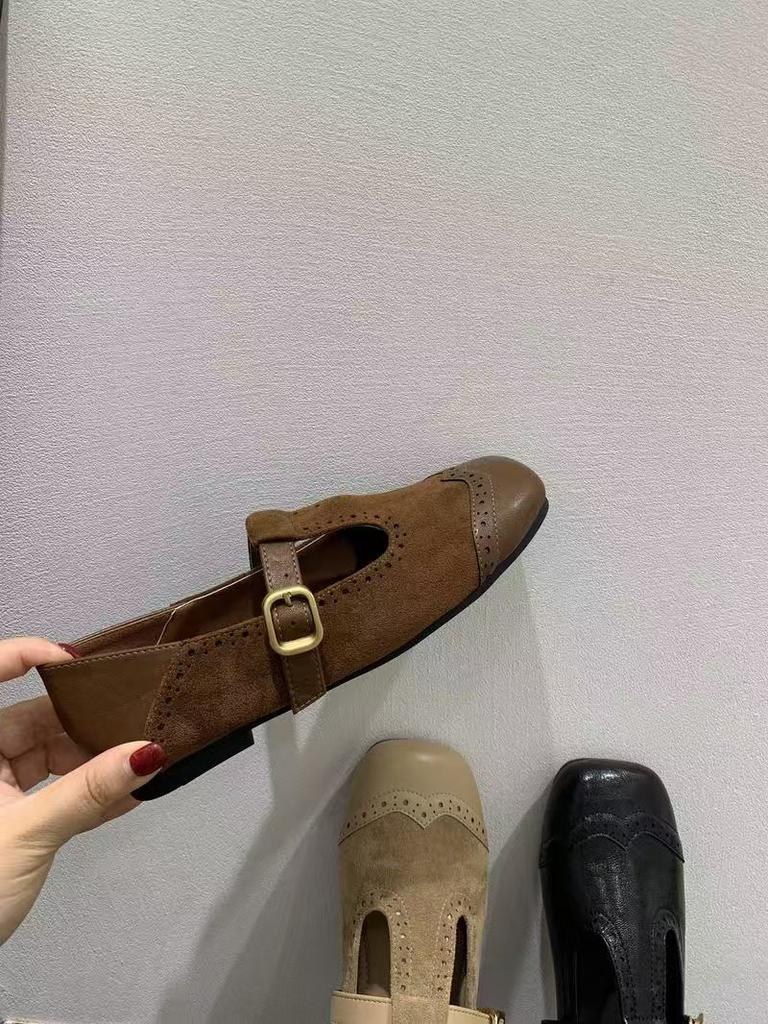 Vintage T-Schnalle mit Mary Jane Schuhen für Damen 2025 neu quadratische Spitze flacher Boden hoch passender Rock Ballett Einzelne Schuhe für Damen