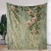 Romantic Vintage Rose Floral Flannel Blanket Soft Cozy Warm for Sofa Bed Car Office Camping Travel Decor