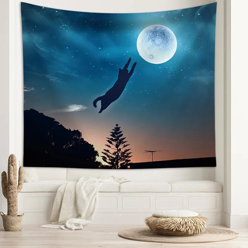 Starry Sky and Moon Beautiful Galaxy Pattern Hanging Cloth Home Wall Decoration Tapestry Bedroom Living Room Tapestry