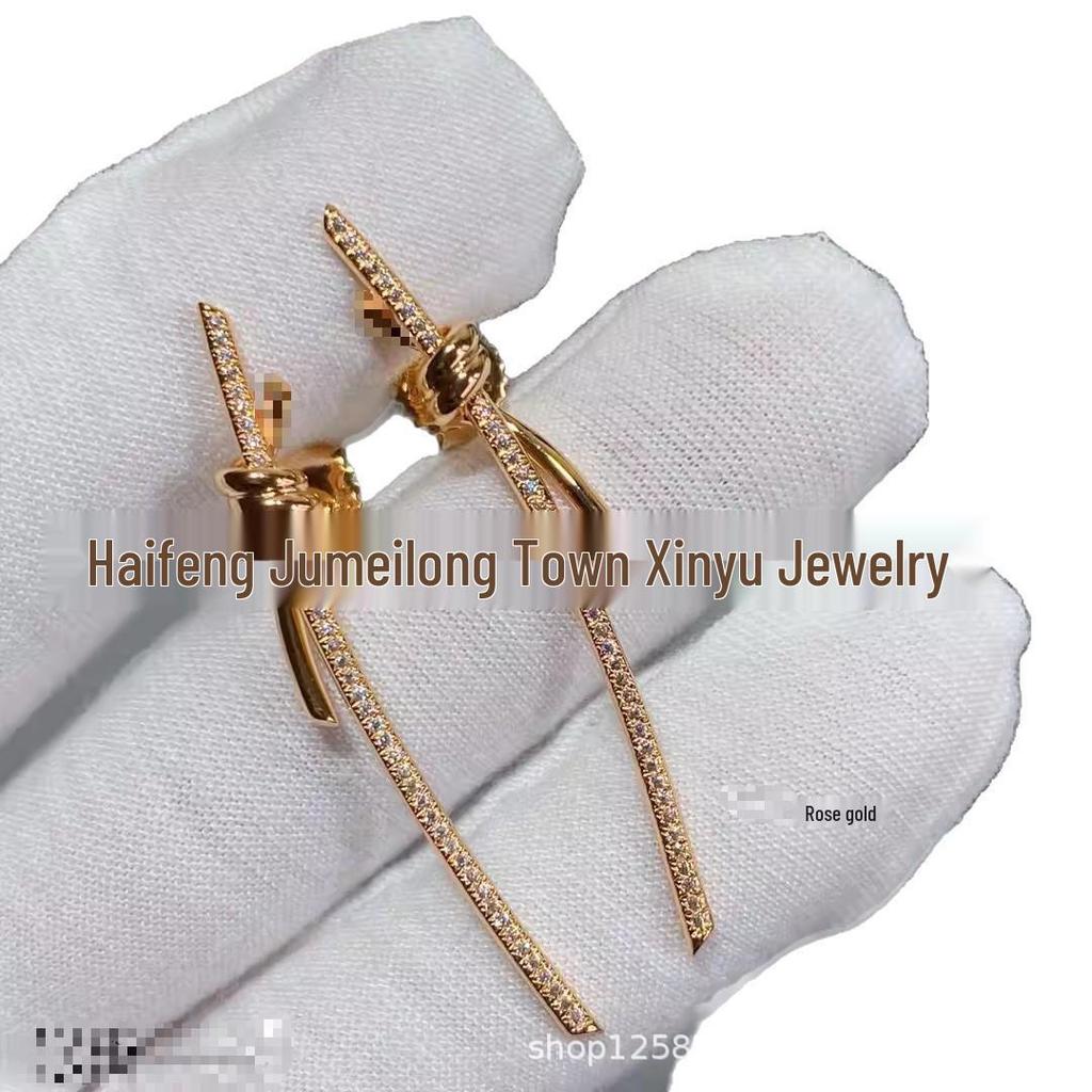 T-brand High-End Diamond Knot Earrings: Versatile, Unique Luxury Design.