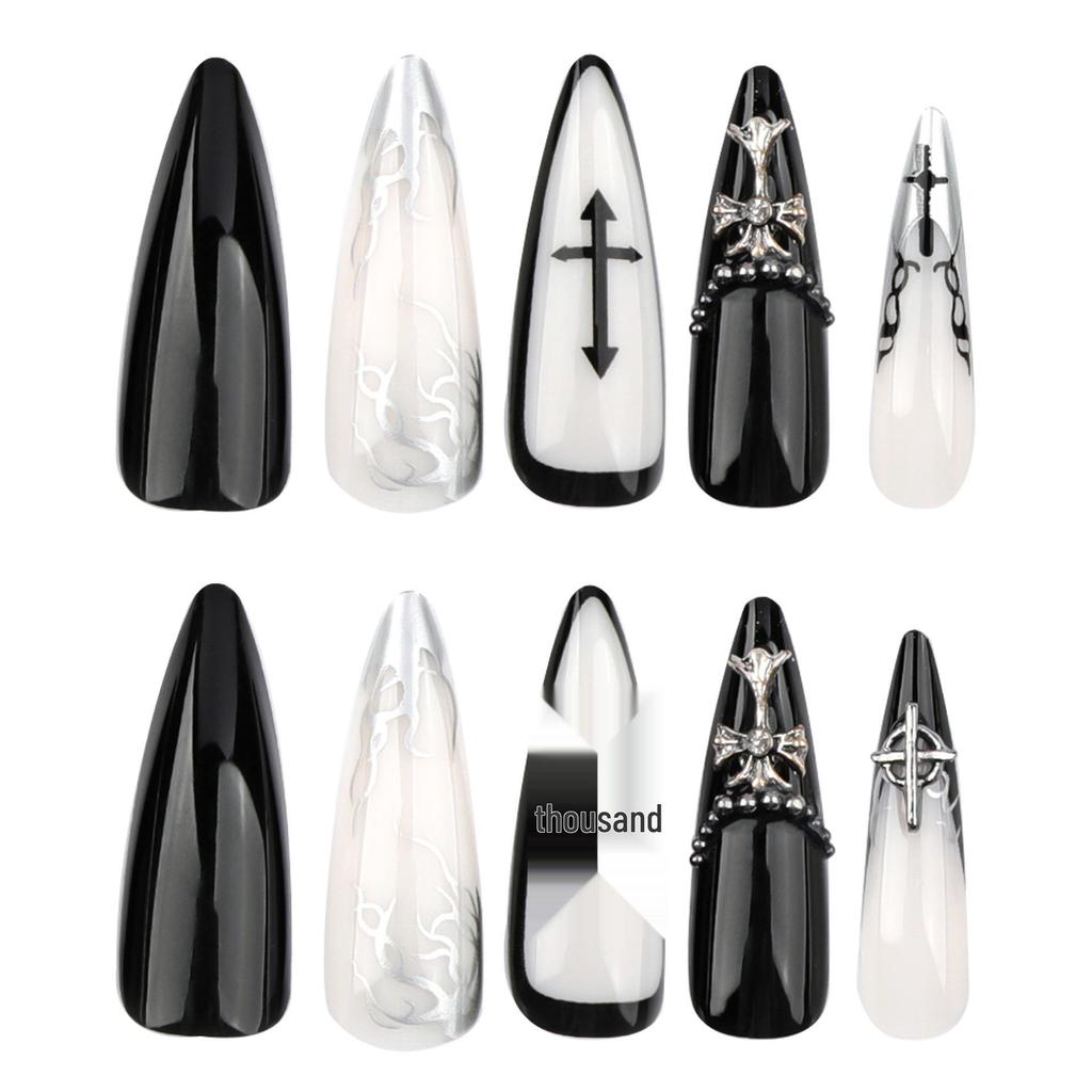 European & American Dark Cross French Manicure Press-On Nails