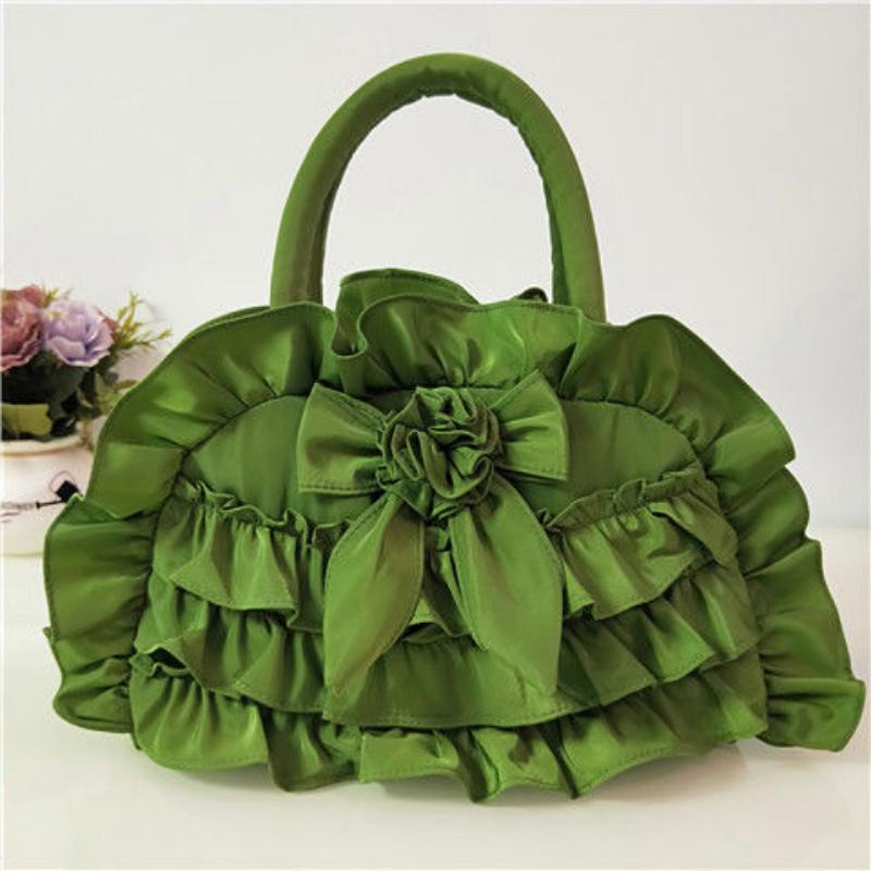 WTEMPO Dames Effen Kleur Strik Handtas Dames Lieflijk Kant Draagbare Mini Tas Boutique Geplooide Tas Dames Mode groen