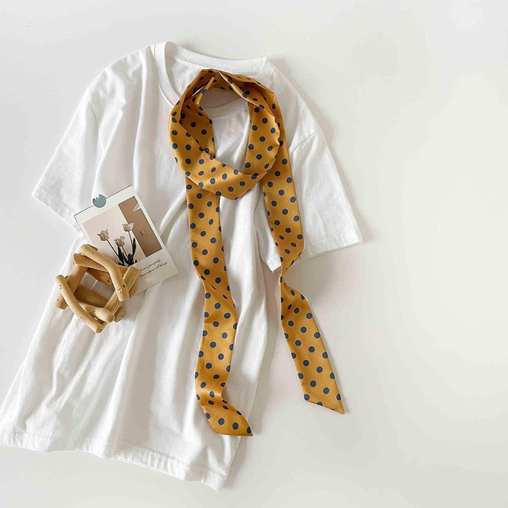 Verlängerter Polka Dot Kleiner Langer Schal, Einfacher Und Vielseitiger Seidenschal Hals, Kleiner Quadratischer Schal, Schlanker Und Schmaler Seidenschal Damen Gebundene Tasche