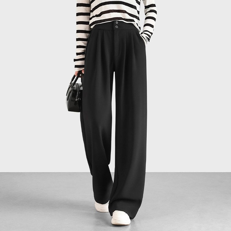 

Zailai Large Size Black Casual Suit Pants for Women, Spring and Summer Thin Style for Plus-Size Women, 100kg Drapey Slimming Wide-Leg Pants Black-[Regular-Spring and Autumn] 158Cm-165Cm 5XL