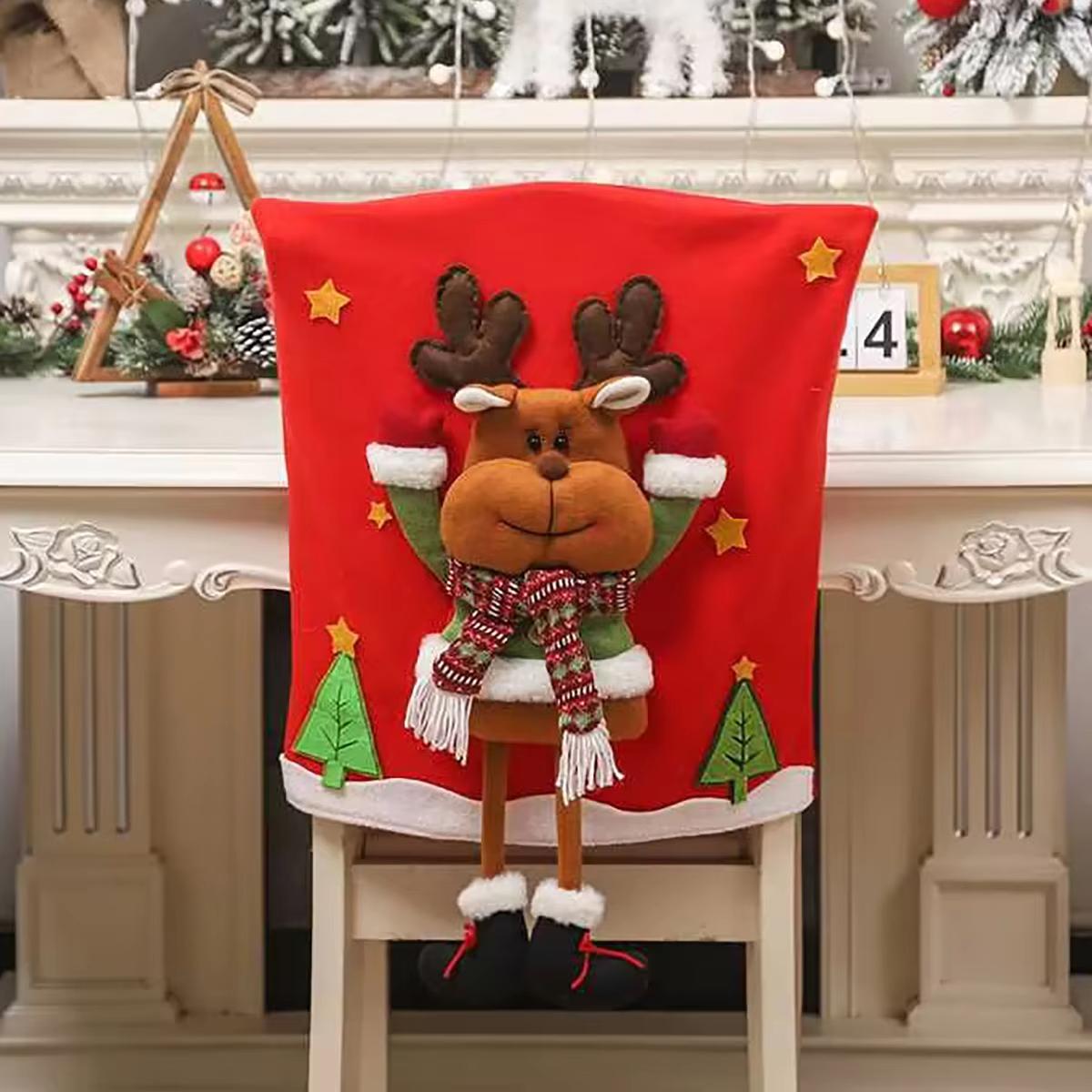 

Рождественский чехол на стул Снеговик Санта Клаус Лось Олень Чехол на стул Рождественское украшение стола Чехол на обеденный стул Принадлежности для рождественской вечеринки ELK