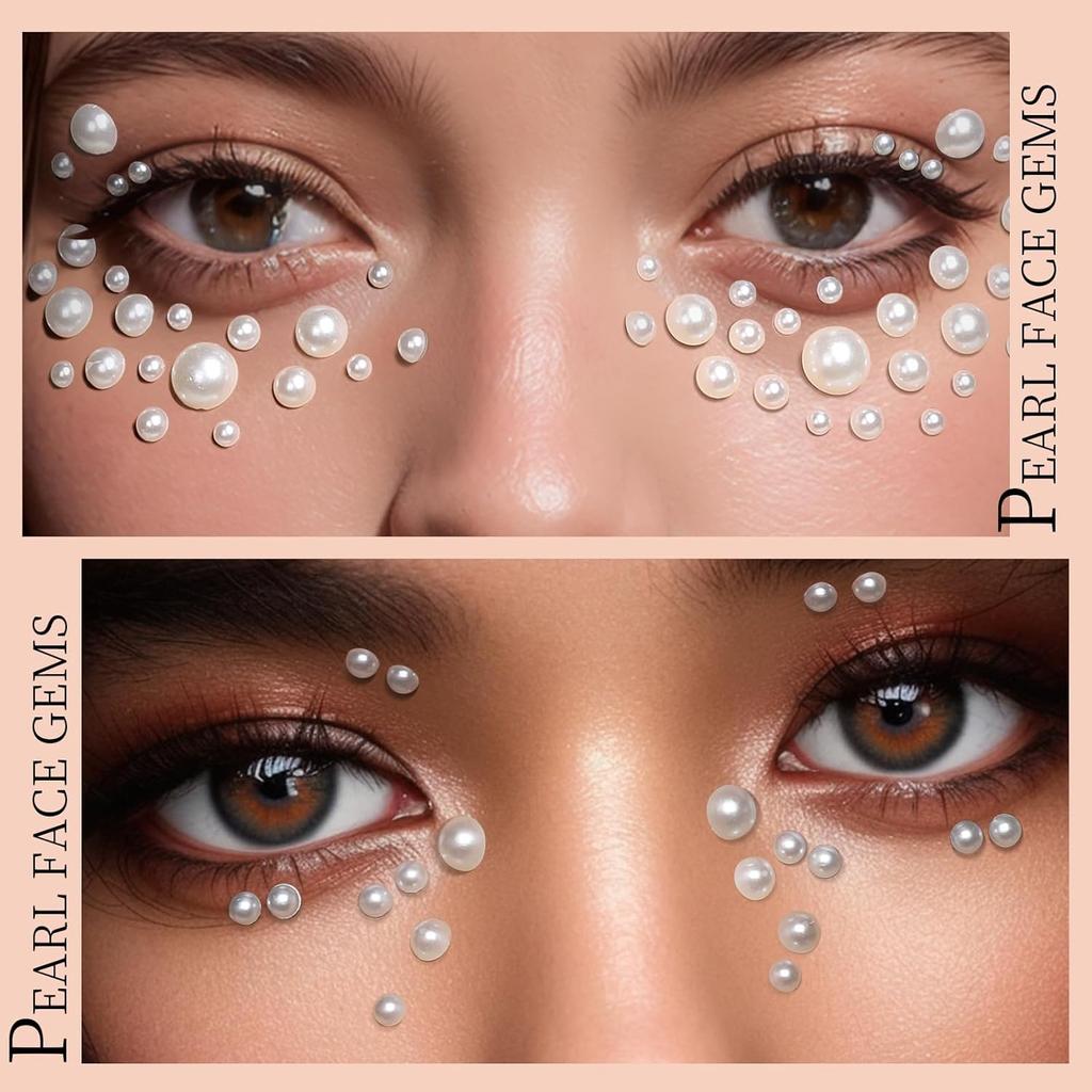 Cybersnc 4-Sheet Face Gems & Rhinestone Stickers Kit, Self-Adhesive Festival, Face Jewels with Tweezer, Pearls & Glitter Hair Gems for Makeup, Nail