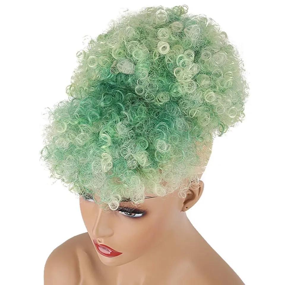 New Arrival Synthetic Ponytail with Bangs Afro Kinky Curly Mohawk Ponytail Bun Clip in Hair Extension for Black Women
