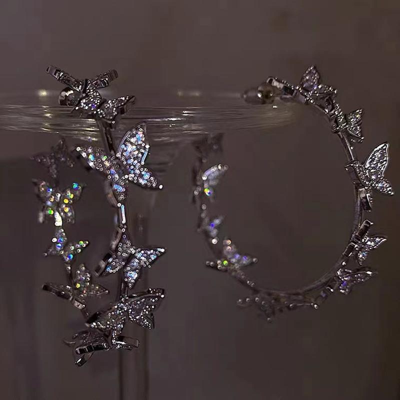 New Round Silver Colour Inlaid Blue Crystal Earrings Women's Personality Fashion Earrings Wedding Jewelry Birthday Gifts
