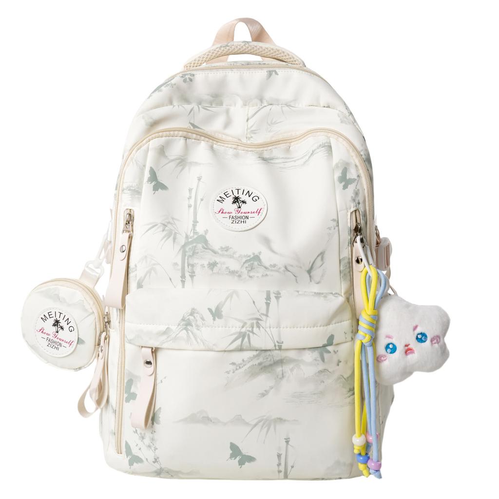 Schoolbag trendy fashion lightweight student schoolbag large capacity ink printing flash casual lightweight computer backpack