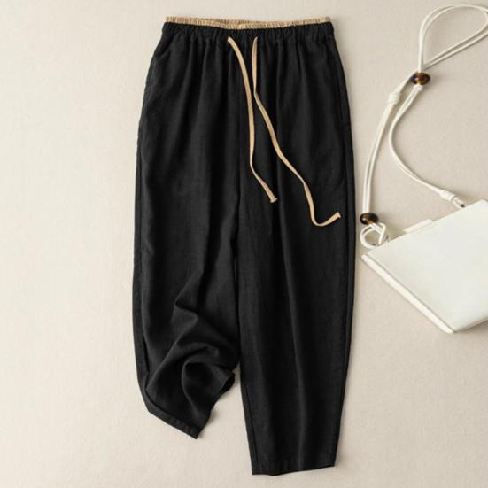 Dame Haremsbukser Snøring i midjen Vide ben Casual Bukser Enkelfargede Ankellange Bukser for Trening Hverdagsbruk