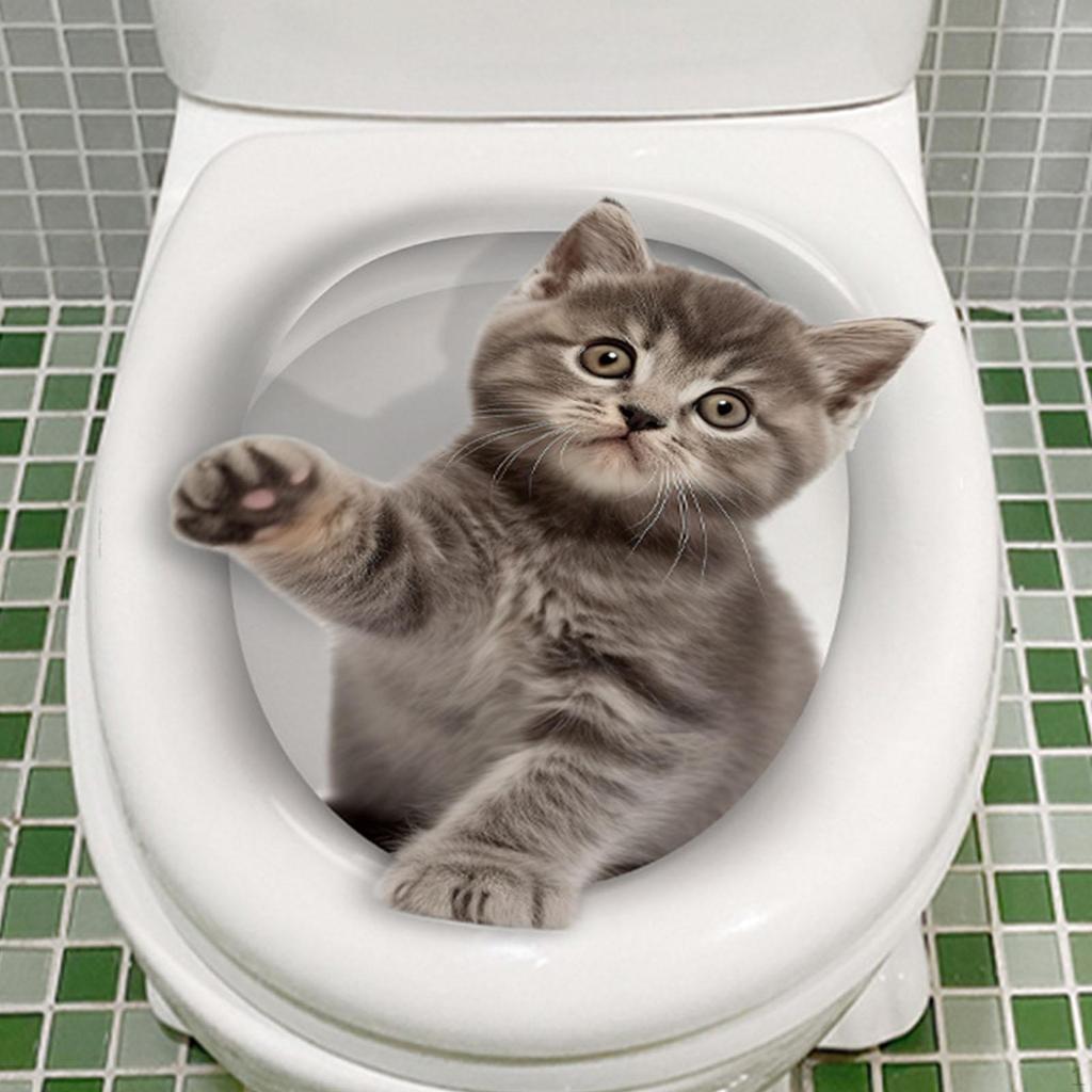 Adorable Kitten Toilet Seat Cover Sticker - Funny Bathroom Decor