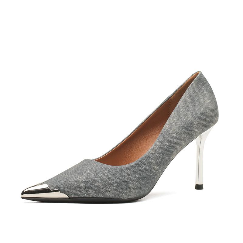 8851 [Discontinued] High Heels Women's Thin Heels Autumn 2025 New Pointed Head Temperament Metal Head Shallow Mouth Single Shoes