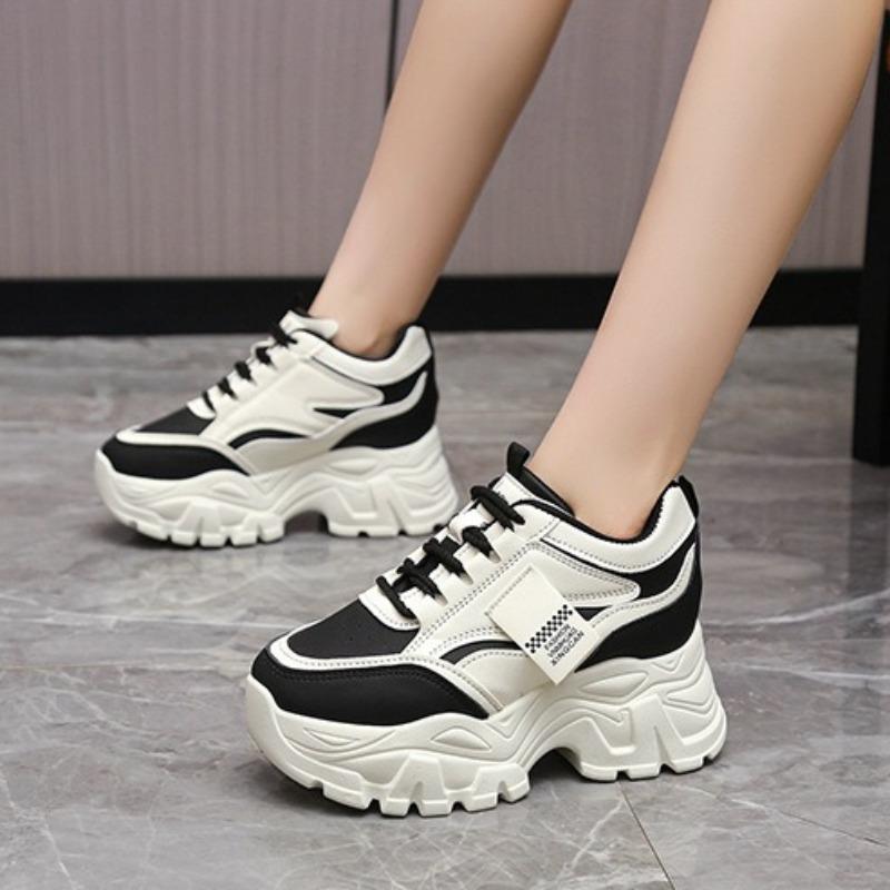 Fashion 2025 New Women's White Chunky Sneakers Spring Casual Platform Shoes Fashion Lace-up Leather Vulcanized Shoes Zapatillas De Mujer