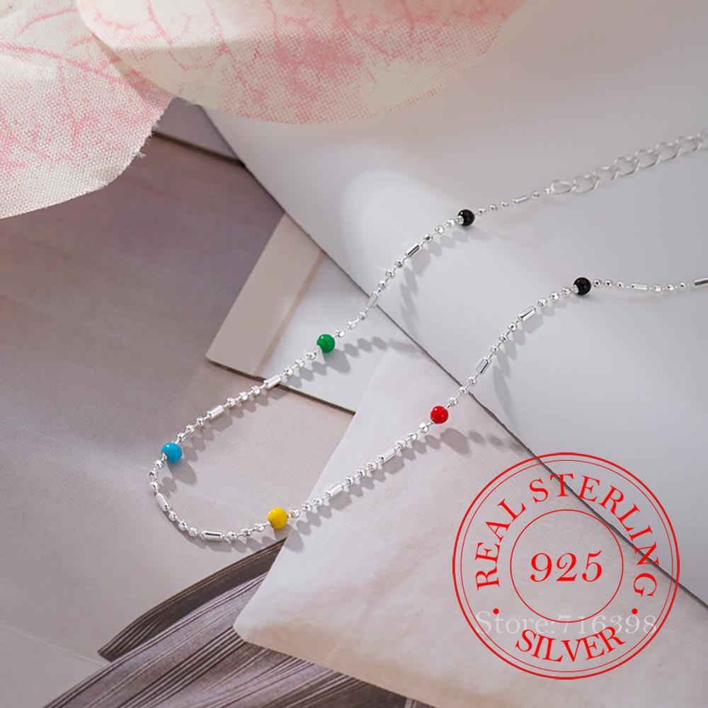 Collane con Catena a Fagiolo Arcobaleno in Puro Argento Sterling 925 per Donne Ragazze Choker Femminili in Argento 925 Gioielli collares para mujer
