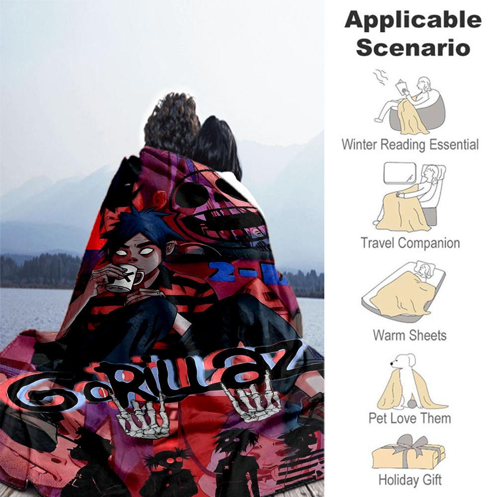 1pc Gorillaz Artwork Outdoor Blanket Lightweight Flannel, All-Season Use for Sofa, Bed, Travel, Camping, Living Room, Office, Couch019