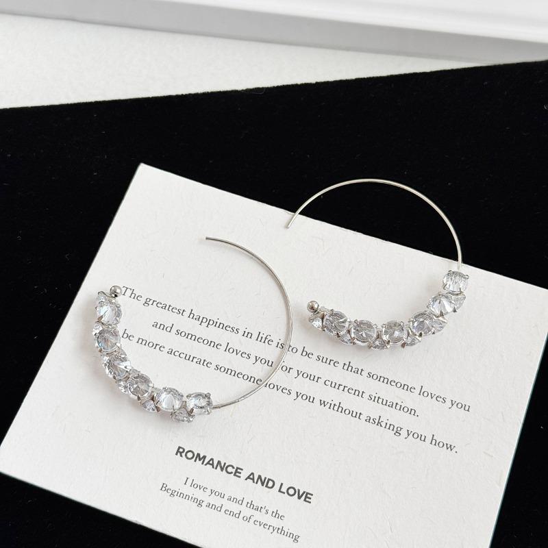 Simple Silver Sparkling Rhinestone Circle Earrings Niche Luxury Crystal Earrings For Women