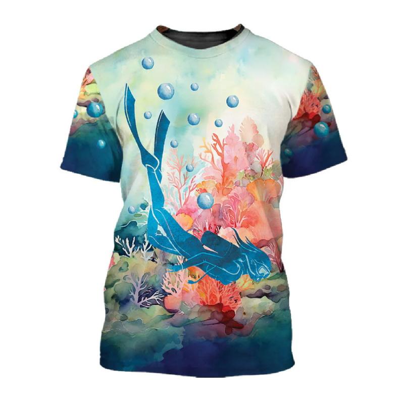 Custom Name Diving T Shirt For Men Women Full Print Scuba Diving Tshirts Gift For Divers Short Sleeve Men's Tshirt Streetwear
