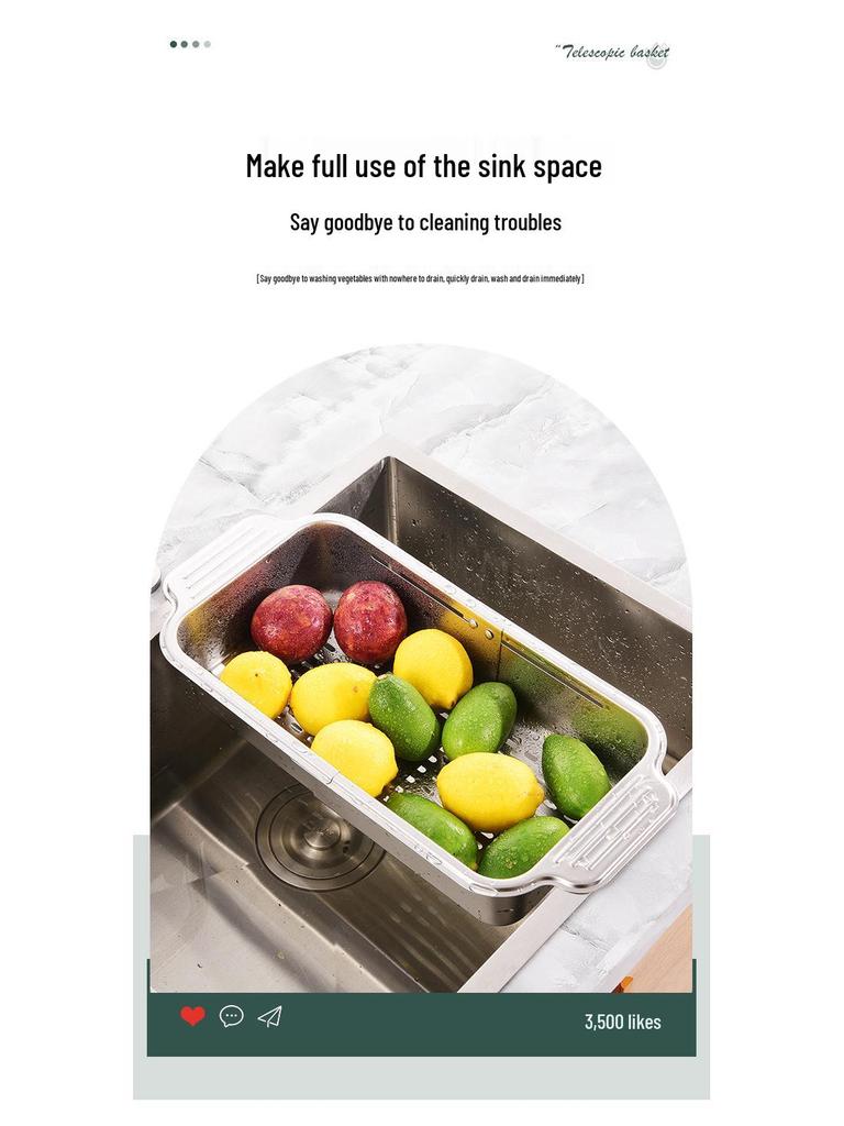 304 Stainless Steel Telescopic Draining Basket for Kitchen Sink - Dish, Bowl, and Plate Organizer.