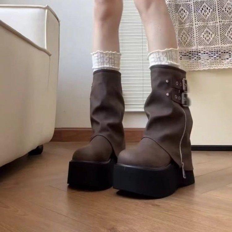 Nischen-Plateau-Stiefel zur Absatzsteigerung, modisches Design, Herbst, schöner Trend, Stiefel mit Hosenrohr