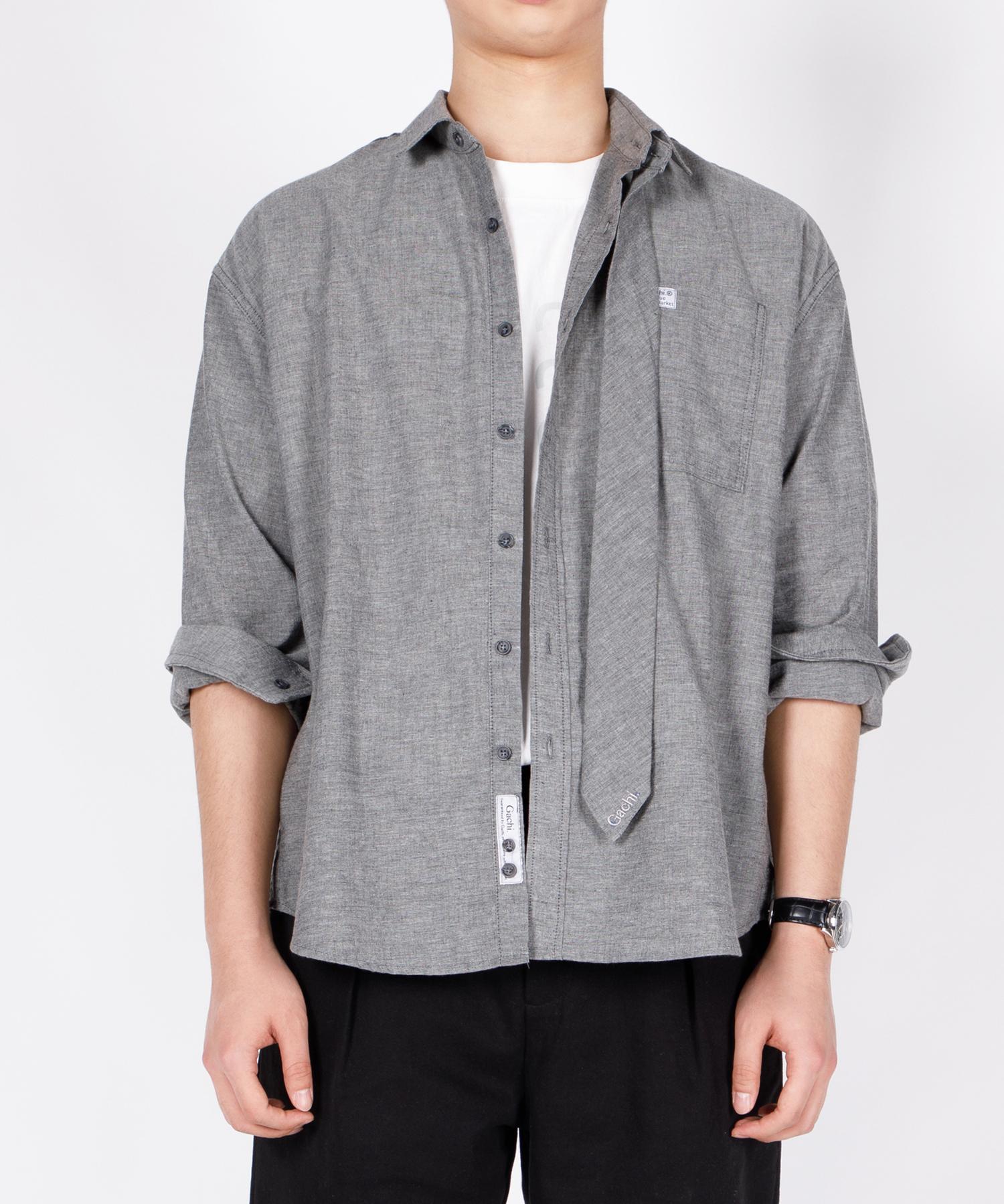 Gachi Loose-Fit Tie Detachable Shirt Gray/Gray M