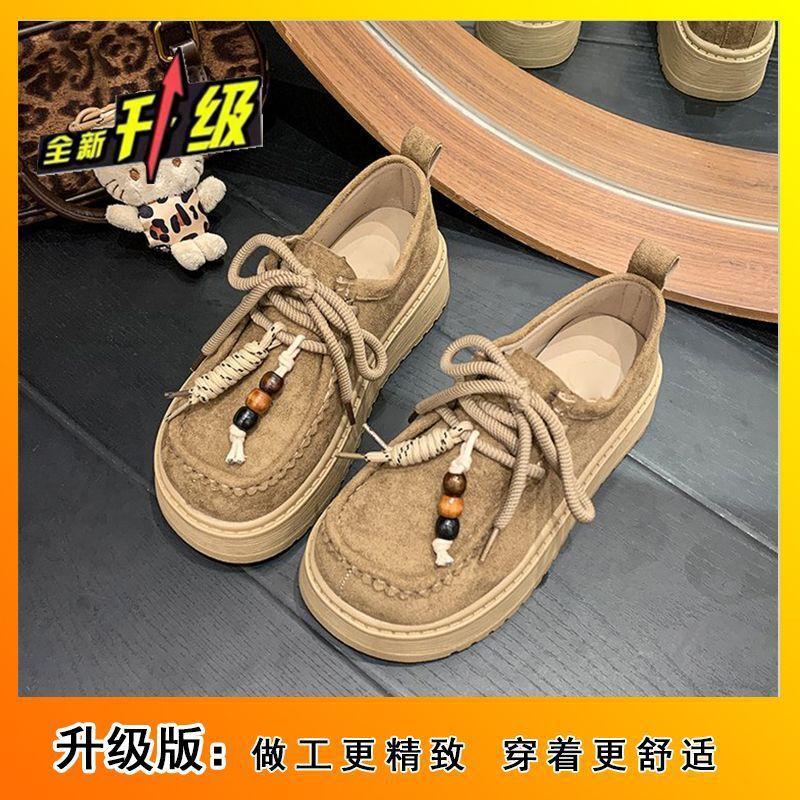 

Thick-soled heightening loafers casual single shoes retro lace-up Birkenstocks women s small men 40