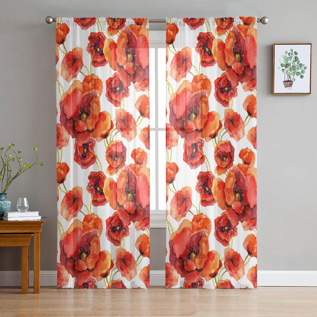Blue Rose Flower Butterfly Glassy Gauze Curtains For Children's Bedroom Kitchen For Living Room Holiday Decor Voile Curtain
