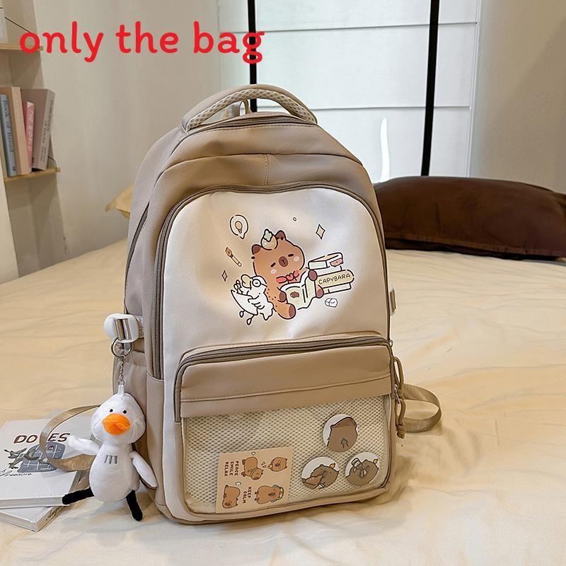 Capybara Cartoon Backpack For School Students With Breathable Nylon Material And Large Capacity
