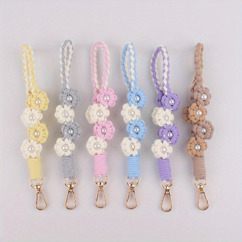 Clothing Footwear Jewelry Handwoven Flower Keychain Boho Phone Strap Anti-Loss Bag Charm Decor