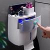 Soporte de pañuelos para el baño, caja de papel higiénico montada en la pared, estante de almacenamiento de papel en rollo impermeable, estante organizador de doble capa con cajón