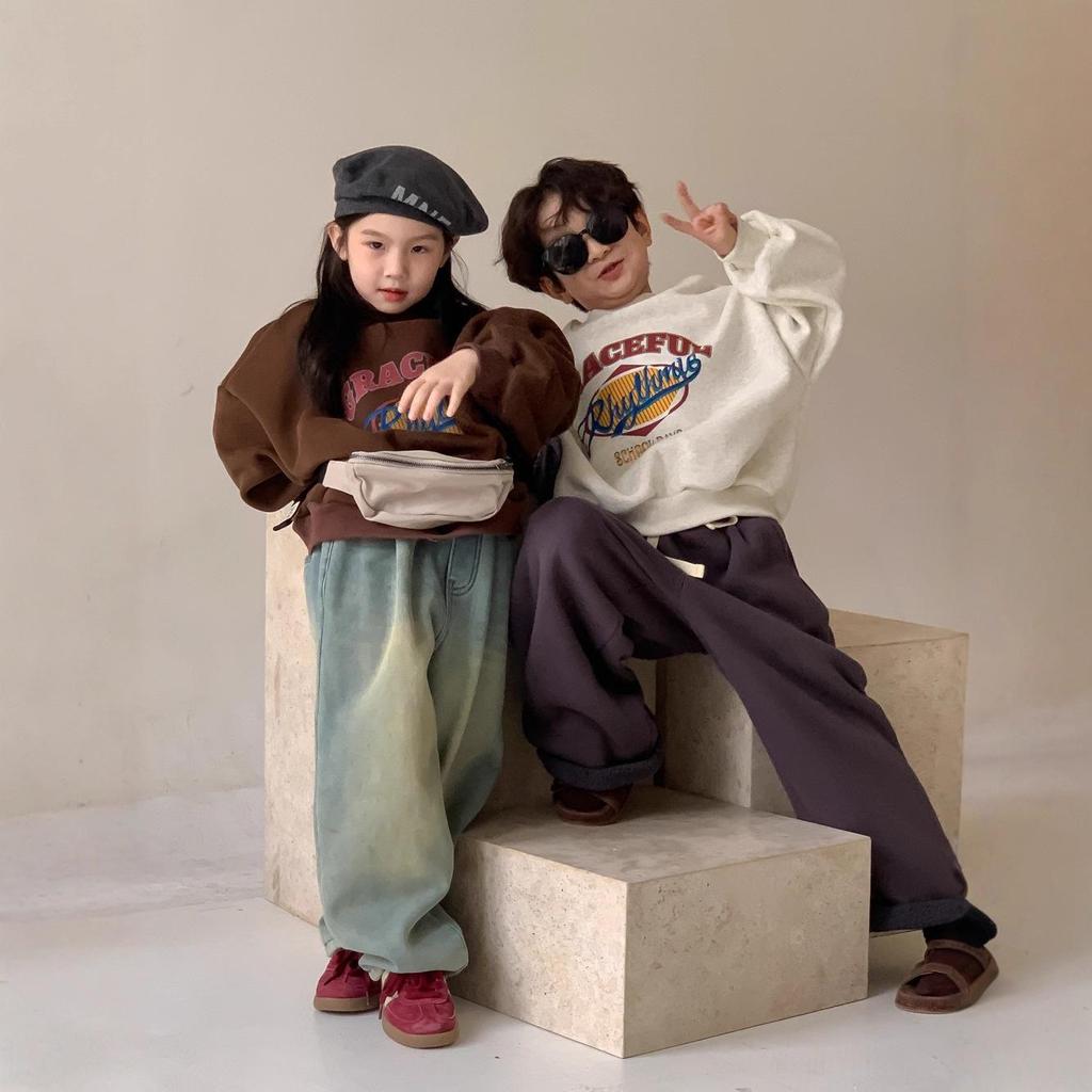 Kinder-Kapuzenpullover mit Fleece-Futter: Winter Verdickter Unisex Baby Pullover mit Rundhalsausschnitt und Print Design