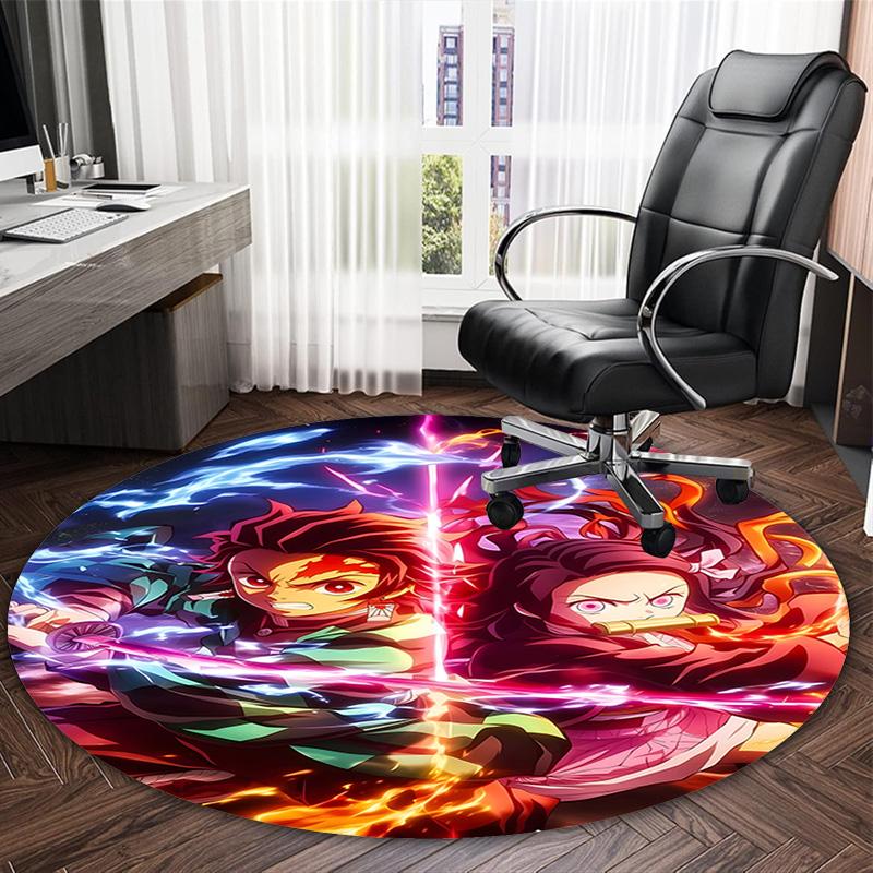 1pc Demon Slayer2 Print Round Carpet Chair Round Carpet Suitable for Bedroom Living Room Home Decorative Carpet